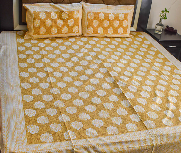 Pure Cotton Hand Block printed Double Bedsheets in King size, Floral prints and elegant shades