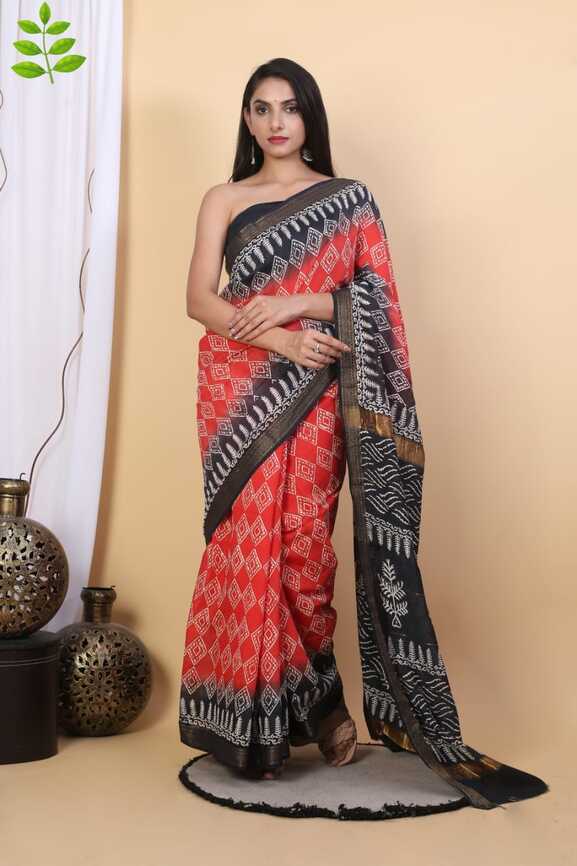 Maheshwari silk Hand blockprint Saris, with Blouse