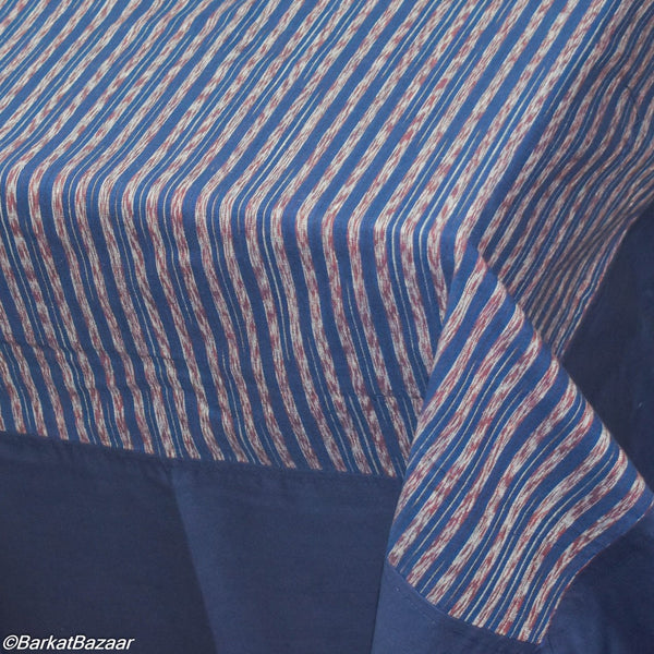 Ikat hand woven Blue and Stripes, 6 seater Cotton TableCloth