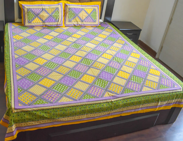 Pure Cotton Hand Block printed Double Bedsheets in King size, Vivid shades