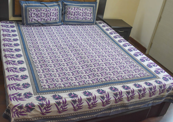 Pure Cotton Hand Block printed Double Bedsheets in King size, Vivid shades