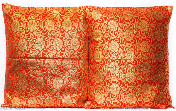 Gold on Orange Brocade, 16x16 IN Cushion Cover pair