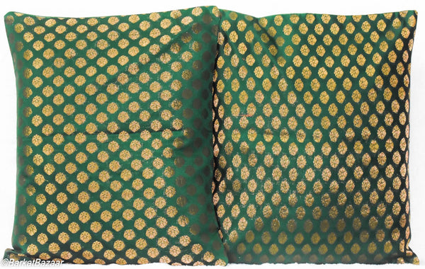 Gold on Green Brocade, 16x16 IN Cushion Cover pair
