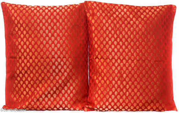 Gold on Red Brocade, 16x16 IN Cushion Cover pair