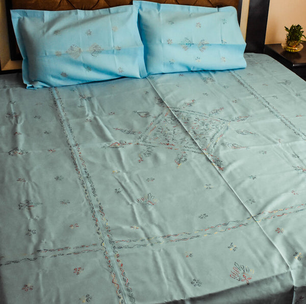 Handwork Chikankari Cotton Kingsize Bedsheet - 90 x 108 in