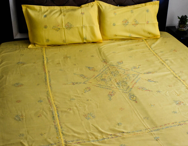 Handwork Chikankari Cotton Kingsize Bedsheet - 90 x 108 in
