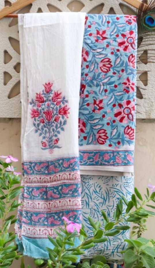 Pure Cotton hand blockprint, Mulmul Dupatta dressmaterials