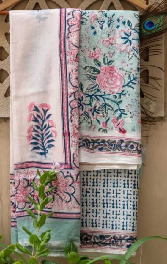 Pure Cotton hand blockprint, Mulmul Dupatta dressmaterials