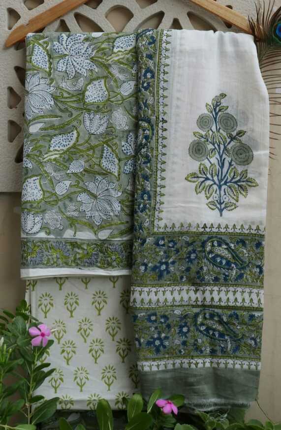 Pure Cotton hand blockprint, Mulmul Dupatta dressmaterials