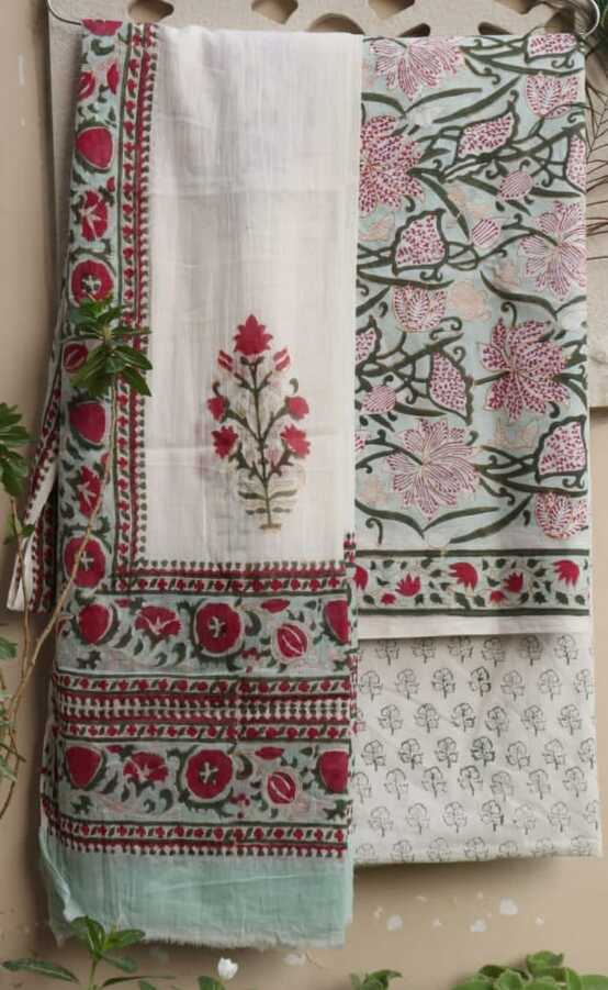 Pure Cotton hand blockprint, Mulmul Dupatta dressmaterials