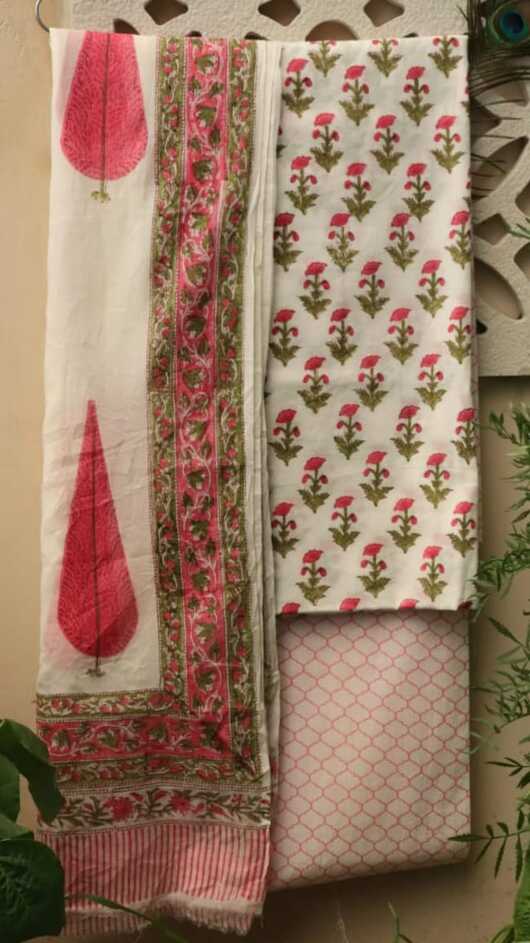 Pure Cotton hand blockprint, Mulmul Dupatta dressmaterials