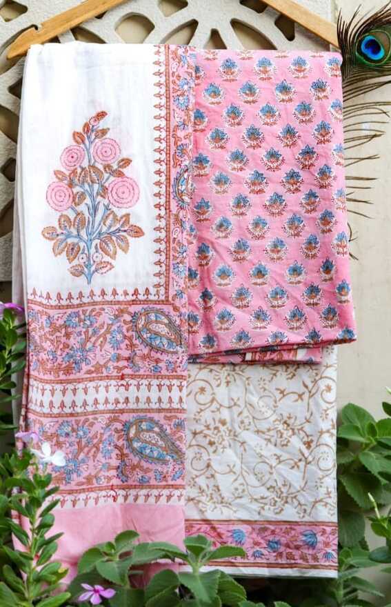 Pure Cotton hand blockprint, Mulmul Dupatta dressmaterials