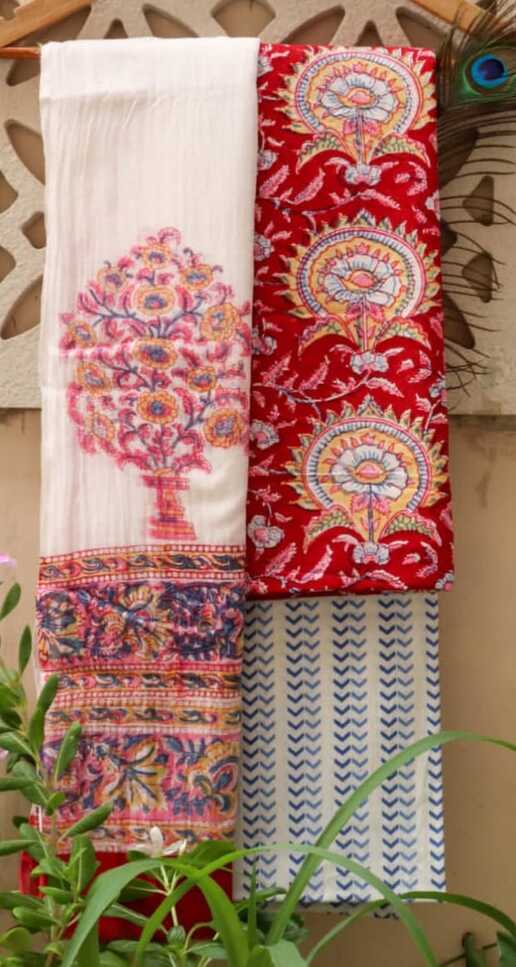 Pure Cotton hand blockprint, Mulmul Dupatta dressmaterials