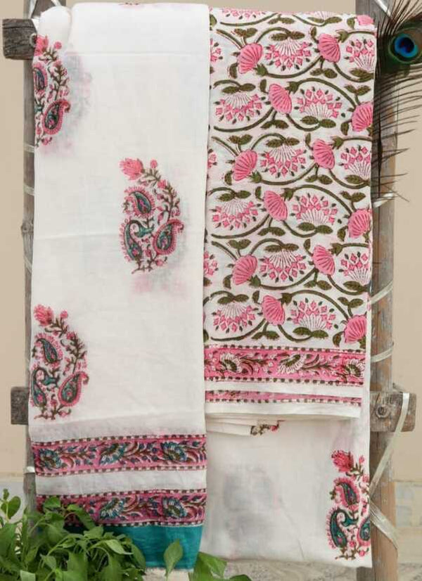 Pure Cotton hand blockprint, Mulmul Dupatta dressmaterials