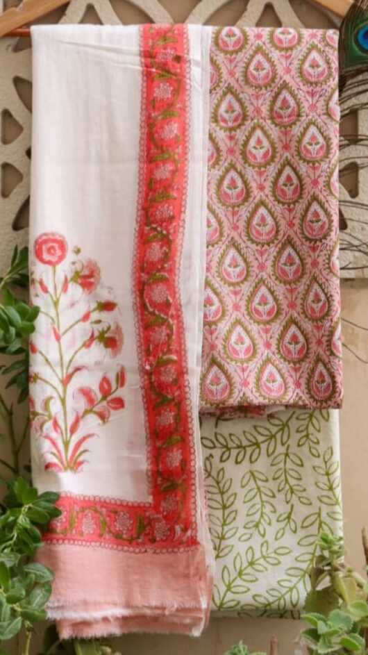 Pure Cotton hand blockprint, Mulmul Dupatta dressmaterials