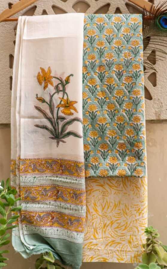 Pure Cotton hand blockprint, Mulmul Dupatta dressmaterials