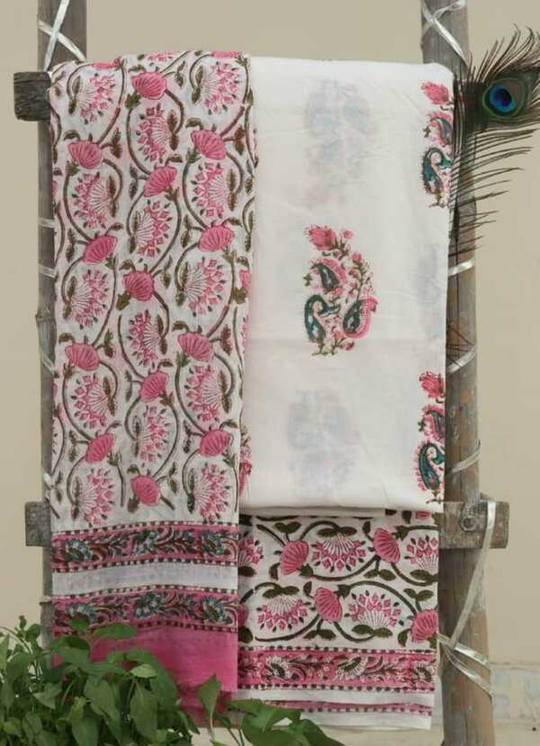 Pure Cotton hand blockprint, Mulmul Dupatta dressmaterials