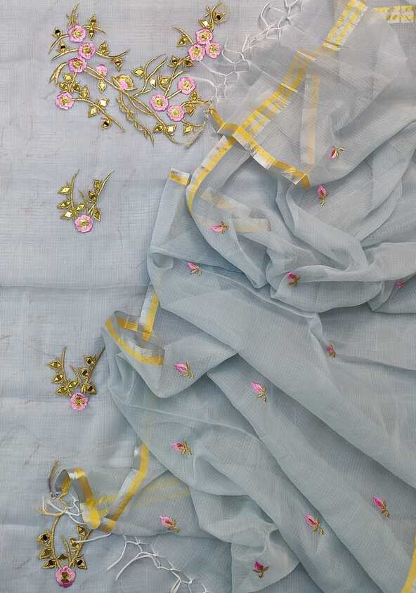 Soft Cotton Kota Doria embroideried Dressmaterials