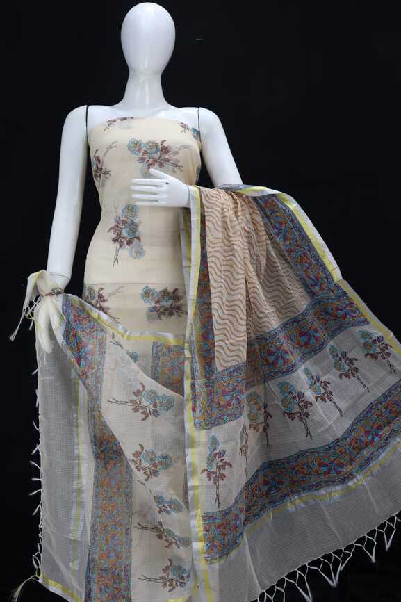 Premium Cotton Kota Doria hand blockprinted Dressmaterials