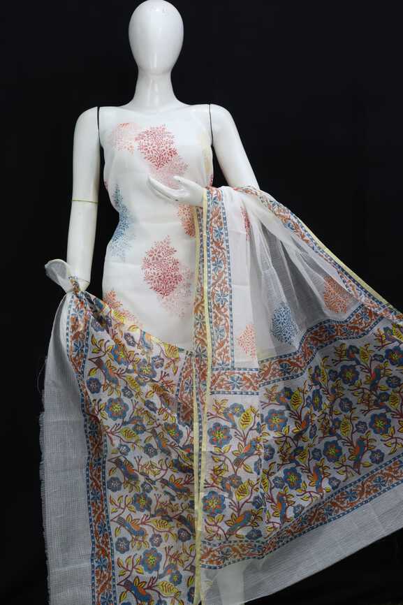 Premium Cotton Kota Doria hand blockprinted Dressmaterials