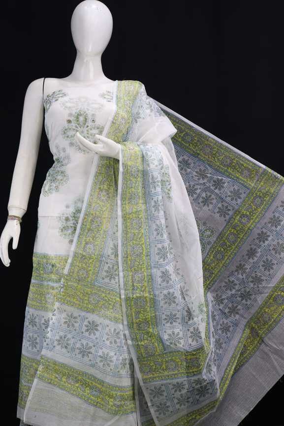 Premium Cotton Kota Doria hand blockprinted Dressmaterials