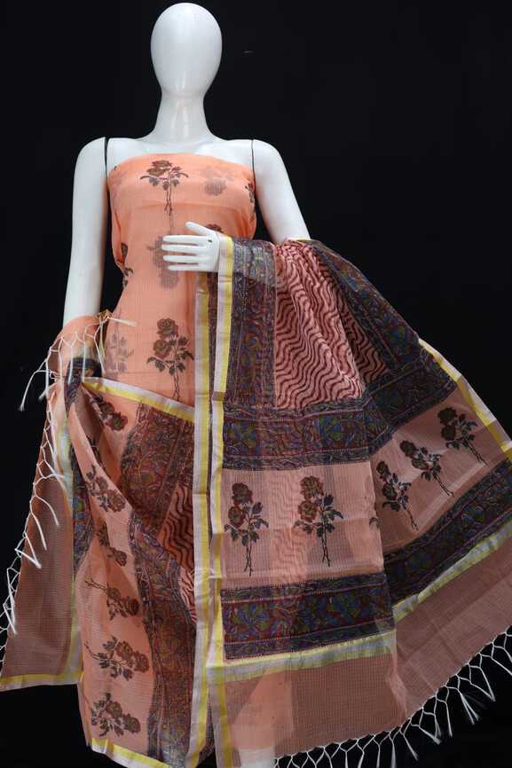 Premium Cotton Kota Doria hand blockprinted Dressmaterials