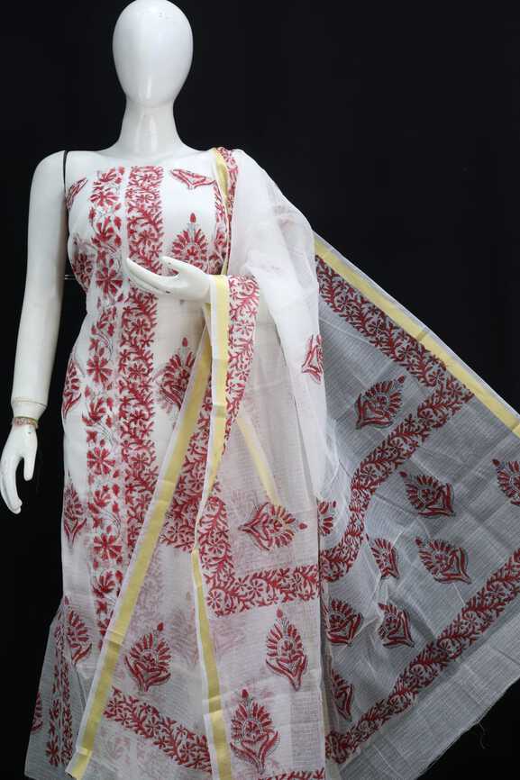 Soft Cotton Kota Doria hand blockprinted Dressmaterials