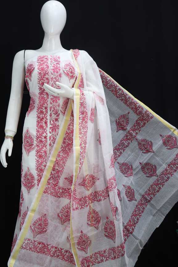 Soft Cotton Kota Doria hand blockprinted Dressmaterials