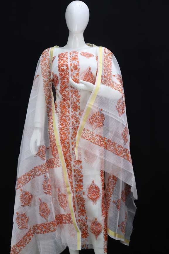 Soft Cotton Kota Doria hand blockprinted Dressmaterials