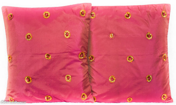 Pink Silk, 16x16 IN Cushion Cover pair