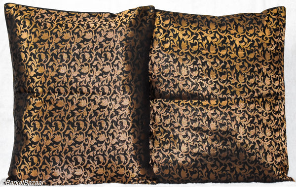 Black Gold Brocade, 16x16 IN Cushion Cover pair