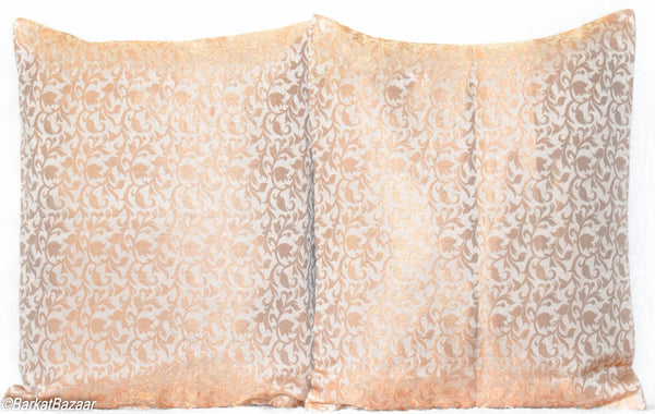 Cream Gold Brocade, 16x16 IN Cushion Cover pair