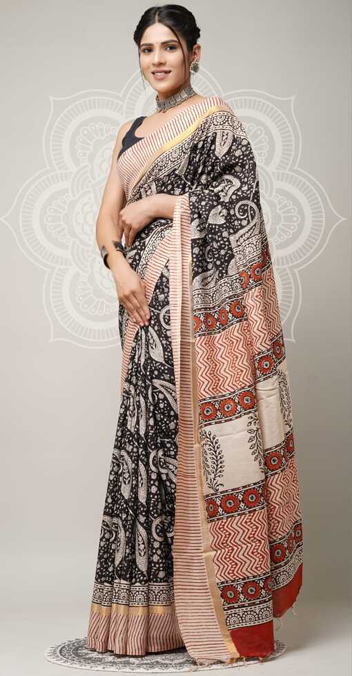 Assam silk Hand blockprint Sarees, with Blouse