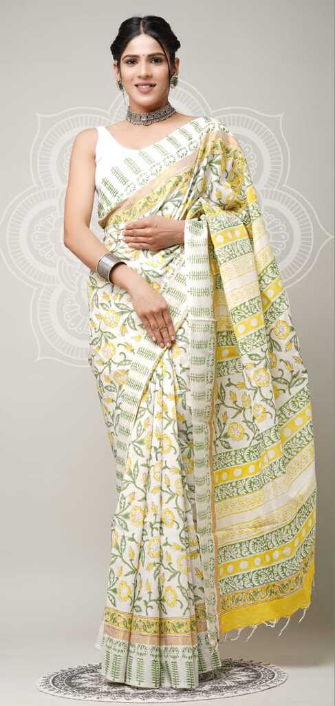 Assam silk Hand blockprint Sarees, with Blouse