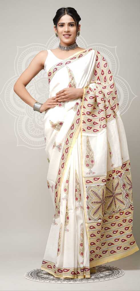 Assam silk Hand blockprint Sarees, with Blouse