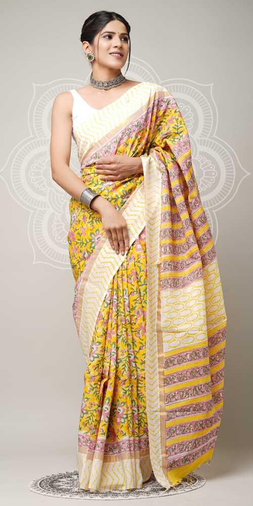 Assam silk Hand blockprint Sarees, with Blouse