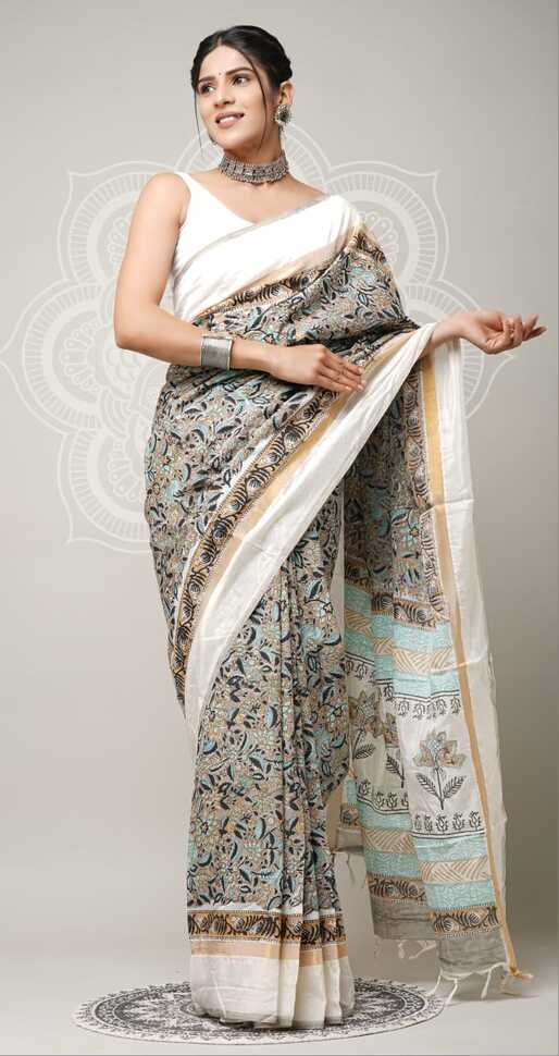 Assam silk Hand blockprint Sarees, with Blouse