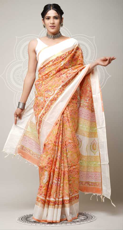 Assam silk Hand blockprint Sarees, with Blouse