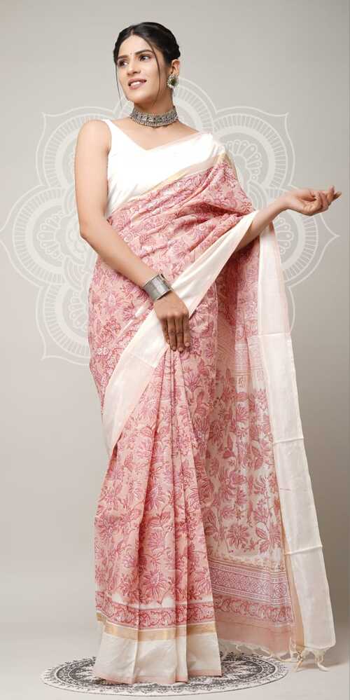 Assam silk Hand blockprint Sarees, with Blouse