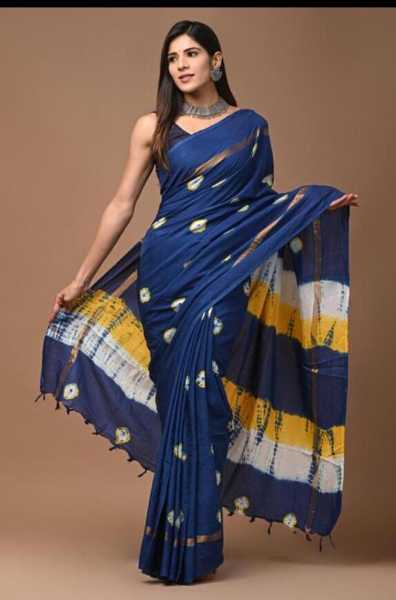 Assam silk Hand blockprint Sarees, with Blouse