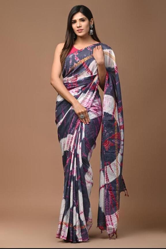 Assam silk Hand blockprint Sarees, with Blouse