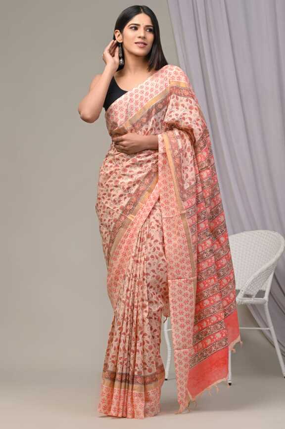 Assam silk Hand blockprint Sarees, with Blouse