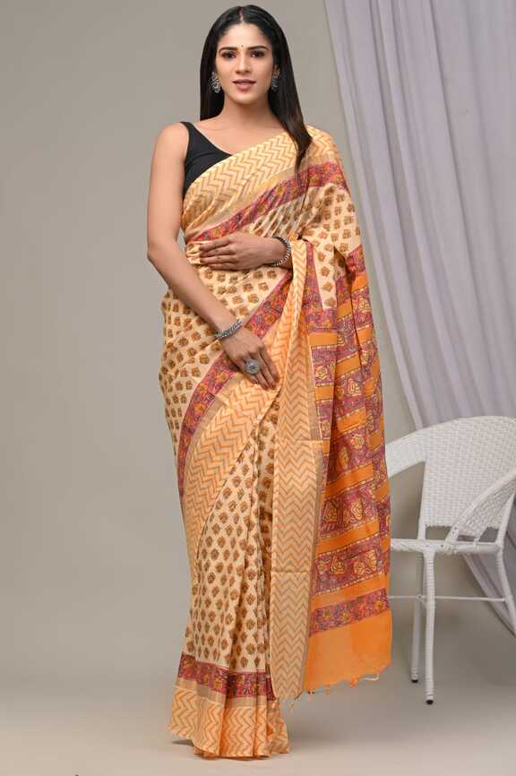 Assam silk Hand blockprint Sarees, with Blouse