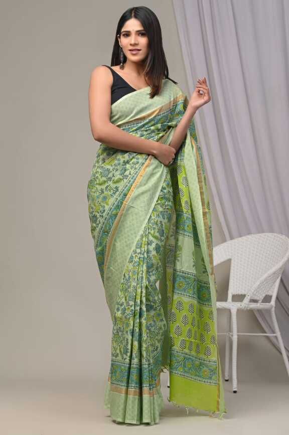 Assam silk Hand blockprint Sarees, with Blouse