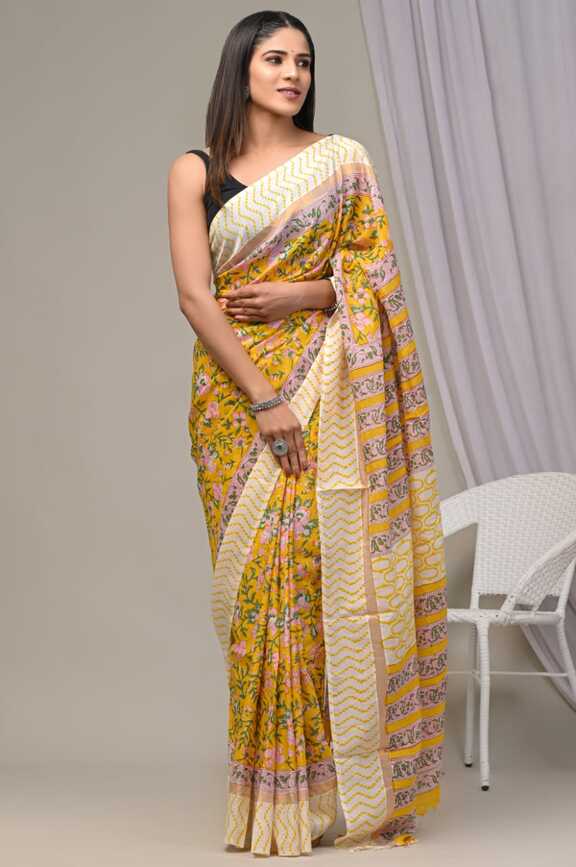 Assam silk Hand blockprint Sarees, with Blouse