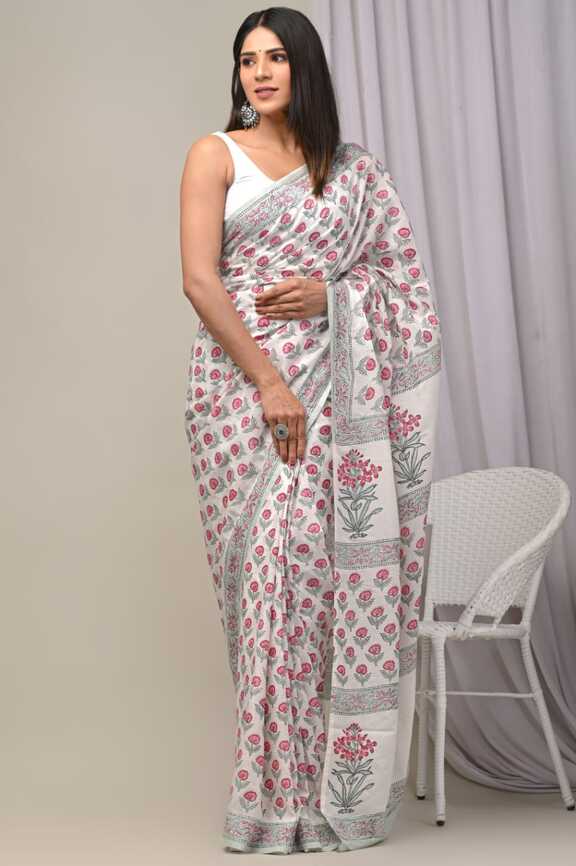 Assam silk Hand blockprint Sarees, with Blouse