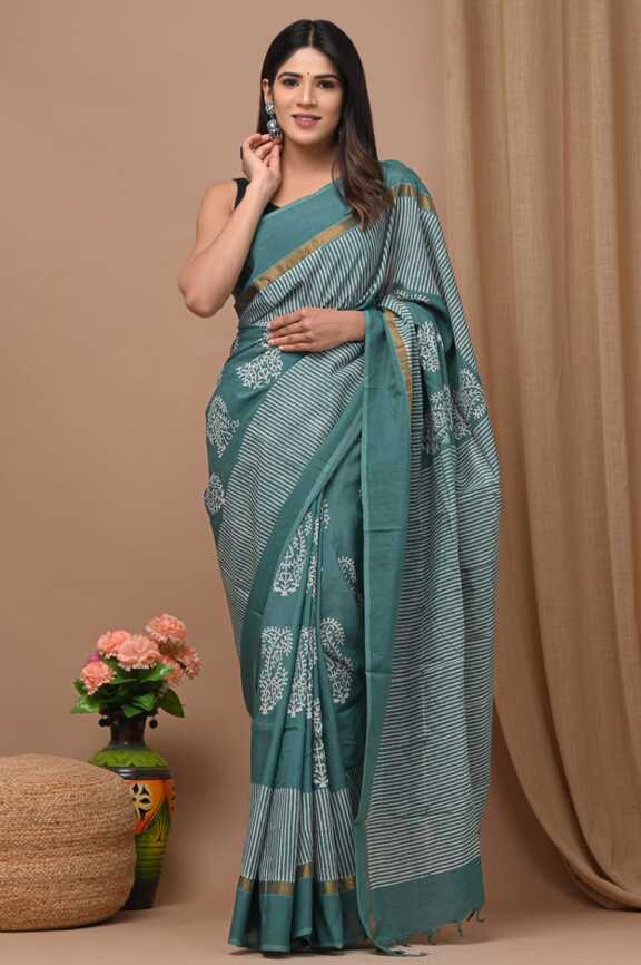 Assam silk Hand blockprint Sarees, with Blouse