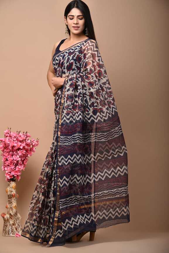 Kota Doria Hand blockprint Saris, with Blouse