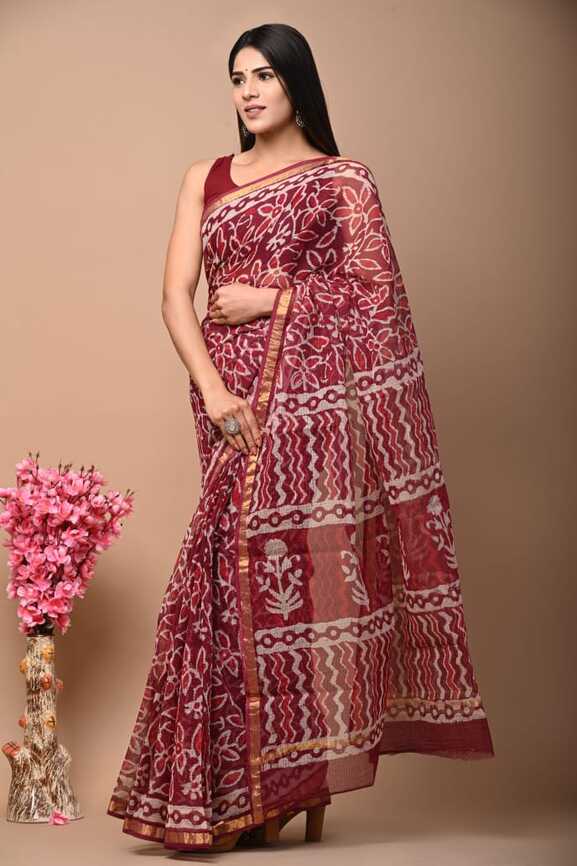 Kota Doria Hand blockprint Saris, with Blouse