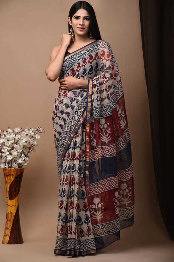 Kota Doria Hand blockprint Saris, with Blouse